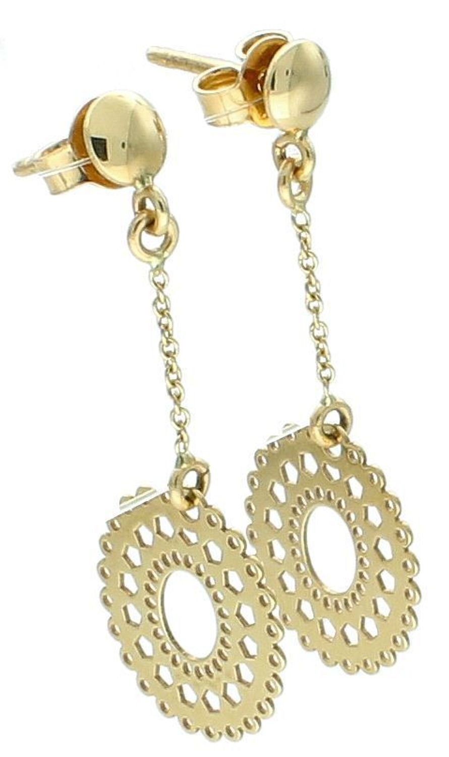 Kolczyki złote wiszące blaszki ażurowe próba 585, GR-Z16 FA10128 Złote kolczyki wiszące w kształcie ażurowych blaszek to elegancka biżuteria, która doda lekkości1.jpg